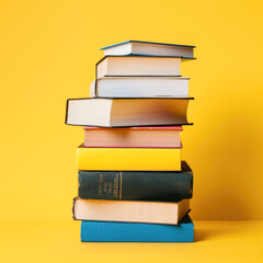 books on a yellow plain background. back to school.