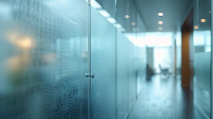 Frosted glass office door opens to modernity