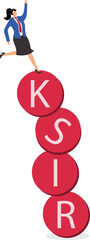 Stacked round balls fall down and hit businesswoman, business financial market or investment returns fluctuate, instability and uncertainty, risk and crisis for investors