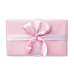 A pink present box with a ribbon
