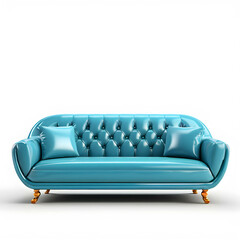 stylish turquoise leather sofa on a white background