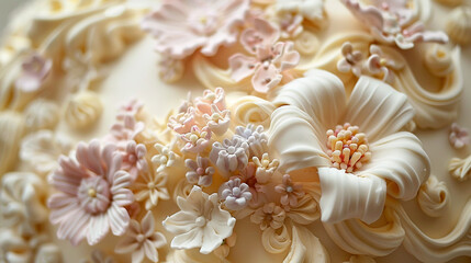 Exquisite piping work adorning a meticulously crafted birthday cake, a true masterpiece.
