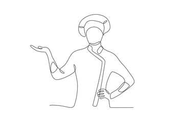 Female chef preparing to make food.Business small one-line drawing