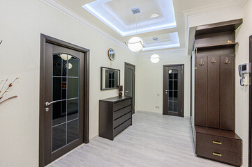 standard room interior apartment. room doors, renovation corridor lobby entrance hall