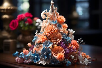 Christmas tree made of flowers. New Year and Christmas holiday concept.