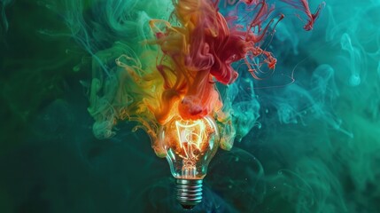 Creative breakthrough depicted through colorful paint forming a lightbulb - obrazy, fototapety, plakaty