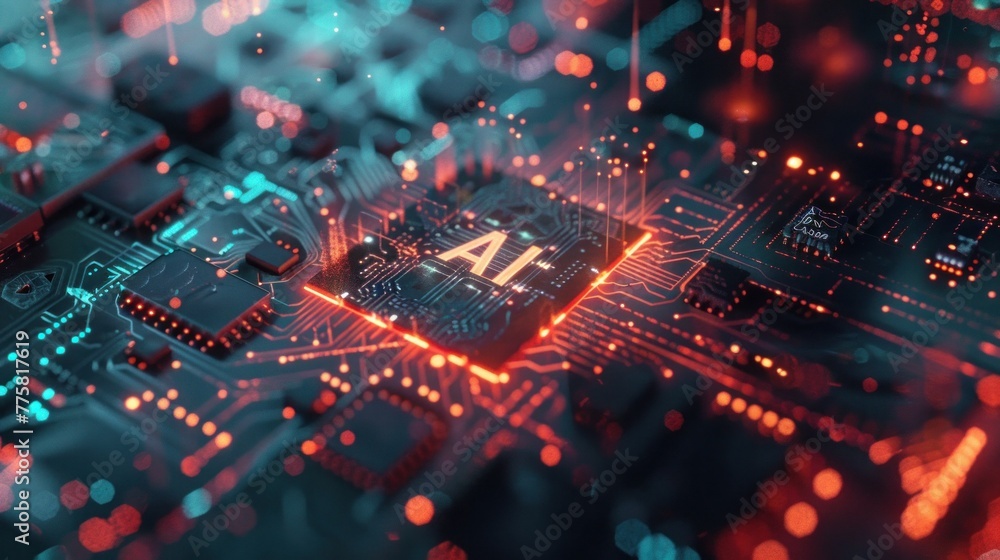 Poster innovative ai microchip design - metallic textures and patterns