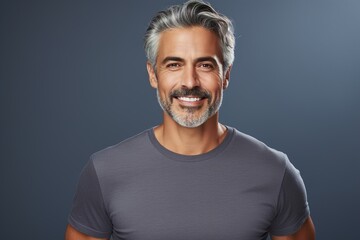 Fototapeta premium A man with a gray beard and a gray shirt is smiling