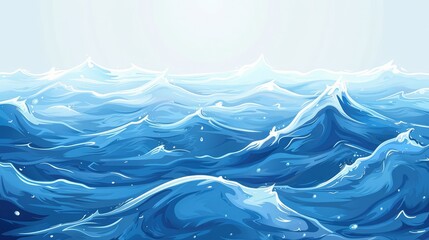 Blue water waves illustration useful as a background,Areal shot of deep blue and rough sea with lot of sea spray.Blue background.Soft focus,blurred image,Blue soft waves with cloud cover
