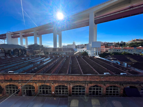 lx factroy in Lisbon Portugal with blue sky view from above