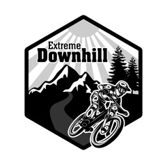 Fototapeta premium Extreme downhill mountain bike logo design black white
