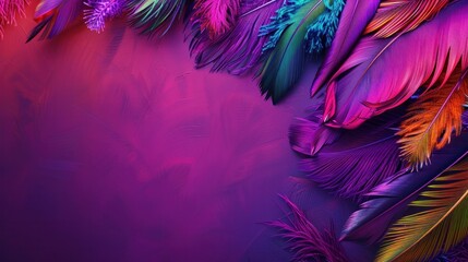 Mardi Gras Feathers. Vibrant feathers on a purple background for impactful Mardi Gras designs.