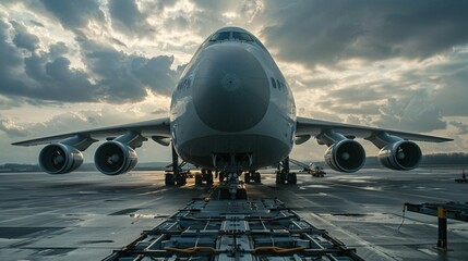 cargo plane on the runway for takeoff - obrazy, fototapety, plakaty