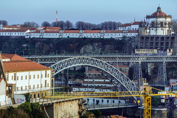 Dom Luis I Bridge and Serra do Pilar Monastery in Vila Nova de Gaia, view from Porto, Portugal
