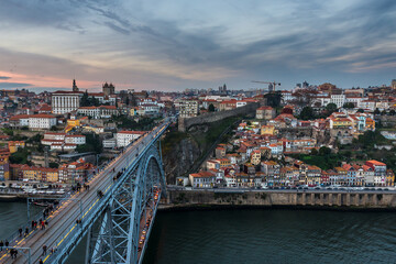 Obraz premium Dom Luis I Bridge in Porto city seen from viewing point in Vila Nova de Gaia city, Portugal