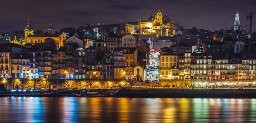 Porto city lights seen from Vila Nova de Gaia city, Portugal