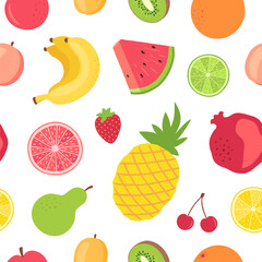 Fresh fruit seamless pattern summer repeat design flat graphics.