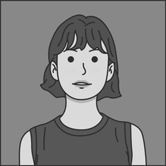 black and white illustration design of a beautiful woman with short hair. illustration design for avatar or profile. person avatar illustration