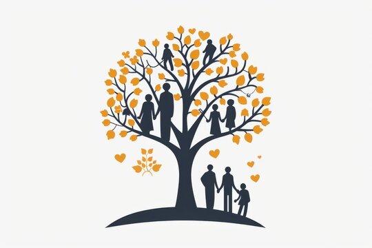An icon of a tree with branches representing different family structures and relationships. Illustration