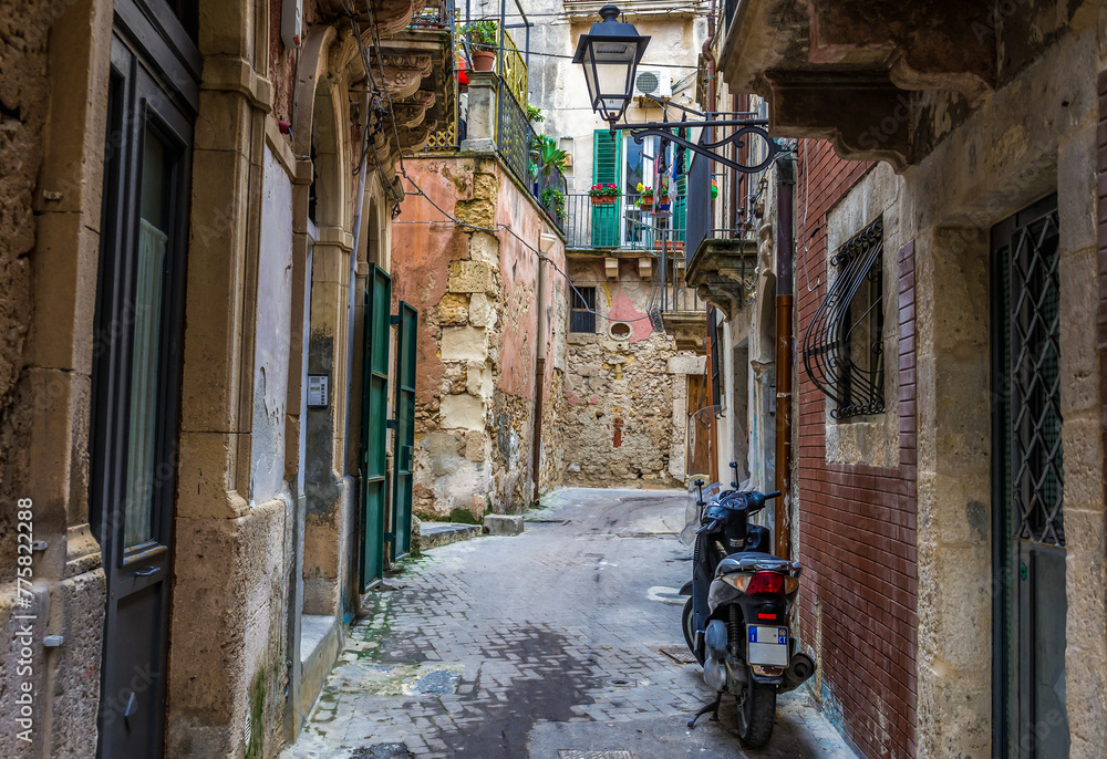 Canvas Prints Street on Ortygia island, old part of Syracuse city, Sicily, Italy