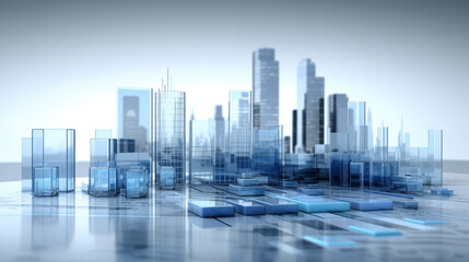 Fototapeta na wymiar Blue Glass Architectural Model on White Background