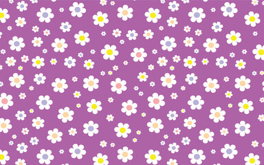 white flower color on purple background seamless pattern