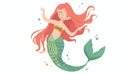 Obraz na płótnie Canvas Happy Mermaid Doodle Vector Illustration Flat vector