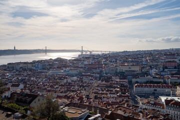 Lisbon Portugal with 25 de april bridge and cristo rei