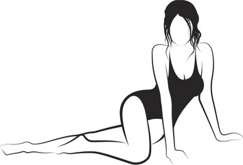 sitting down woman in beachwear, vector sketch - 775824491
