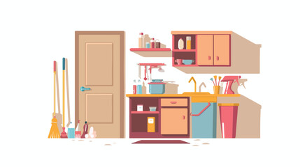 House Cleaning  Vector flat long shadow design. Flat