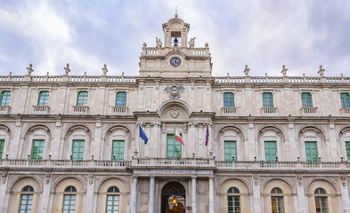 Facade of Palace of the University, historic part of Catania, Sicily, Italy