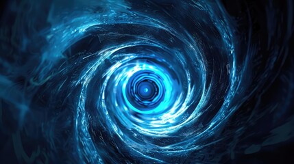 Glowing spiral tunnel with blue vortex on black backdrop, abstract background,High speed movement and motion effect over dark blue background. Futuristic, high technology concept
 - obrazy, fototapety, plakaty
