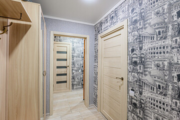 standard room interior apartment. room doors, renovation corridor lobby entrance hall