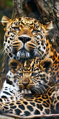 Tender Moment Between Leopard and Cub