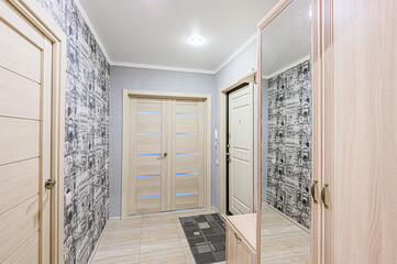standard room interior apartment. room doors, renovation corridor lobby entrance hall