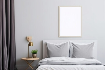 Mock-up poster frame in bedroom, Scandinavian style