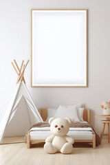 Mock up frame in cozy kids room interior background