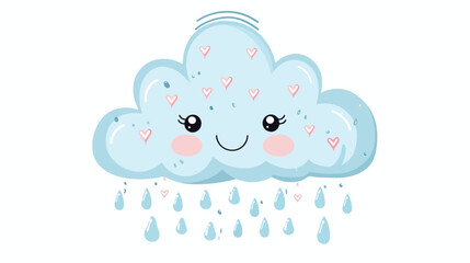 Kawaii cartoon cloud with rain drops isolated on white