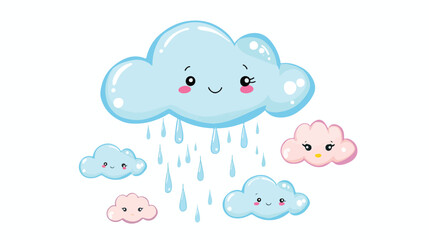 Kawaii cartoon cloud with rain drops isolated on white