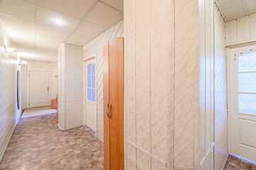 standard room interior apartment. room doors, renovation corridor lobby entrance hall