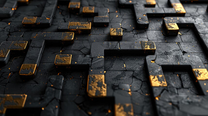 Coal and gold. Dark modern background.