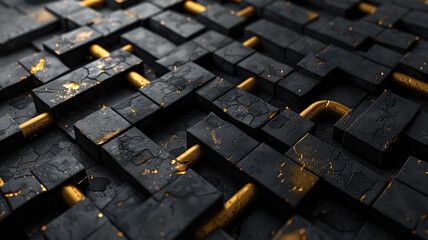 Coal and gold. Dark modern background.