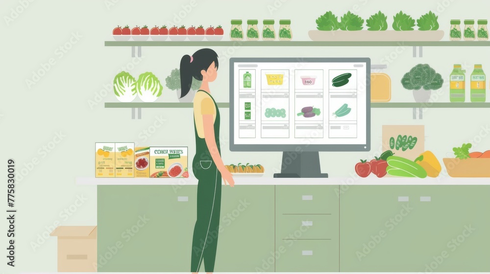 Poster woman standing in front of computer screen