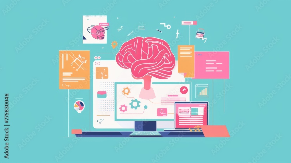 Aufkleber laptop displaying the brain graphic.