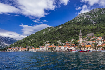 Fototapeta na wymiar Aerial view from Bay of Kotor on Perast town, Montenegro