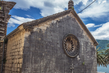Facade of St Nicholas Church in Perast old town, Bay of Kotor, Montenegro
