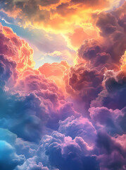 Vertical rainbow sky background. Assorted intensely iridescent deep color rainbow-chromed clouds....