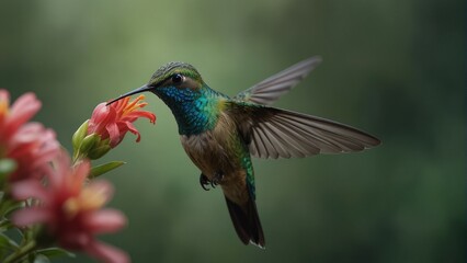 Aglaiocercus Kingi Hummingbird Vibrant Flight amidst Colombian Tropical Flora