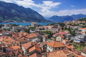 Naklejka na ściany i meble View on Old Town of Kotor town, Montenegro