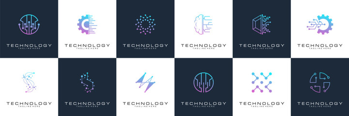 collection technology dot logo design. symbol tech, internet, system, Artificial Intelligence and computer. inspiration logo design modern	
